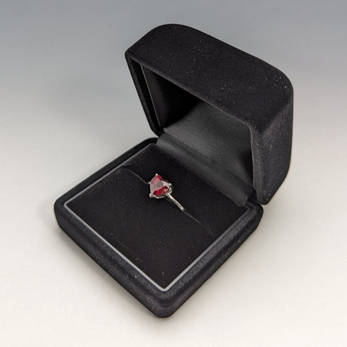 英國復古珠寶心型紅寶石色玻璃純銀戒指(14號)戒指